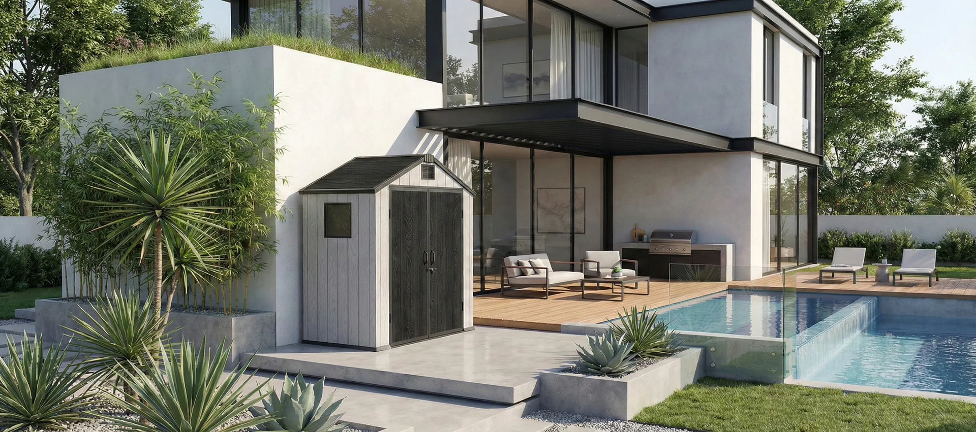 מחסן גינה מחוזק עם דלת כפולה רחבה במיוחד (128 ס